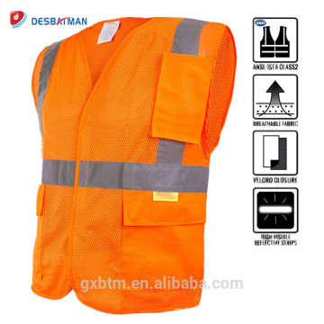 Флуоресцентный оранжевый высокая видимость безопасности дорожного движения рабочая одежда АНСИ Привет ВИС светоотражающие жилет безопасности строительство геодезист